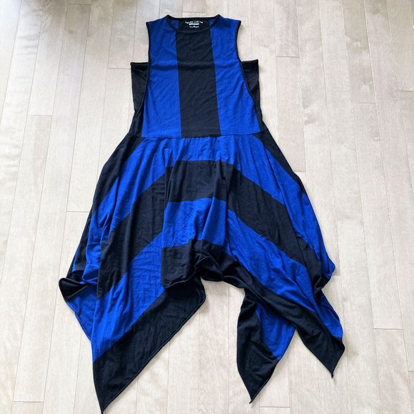 Derek Lam 10C sleeveless black & blue striped dress asymmetrical hem relaxed fit - Picture 1 of 5